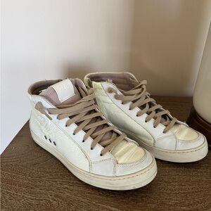 P448 White and Cream Patent Leather High-Top Sneakers